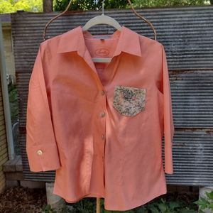 Foxcroft size 12 petite no iron cotton blouse in peach with pocket